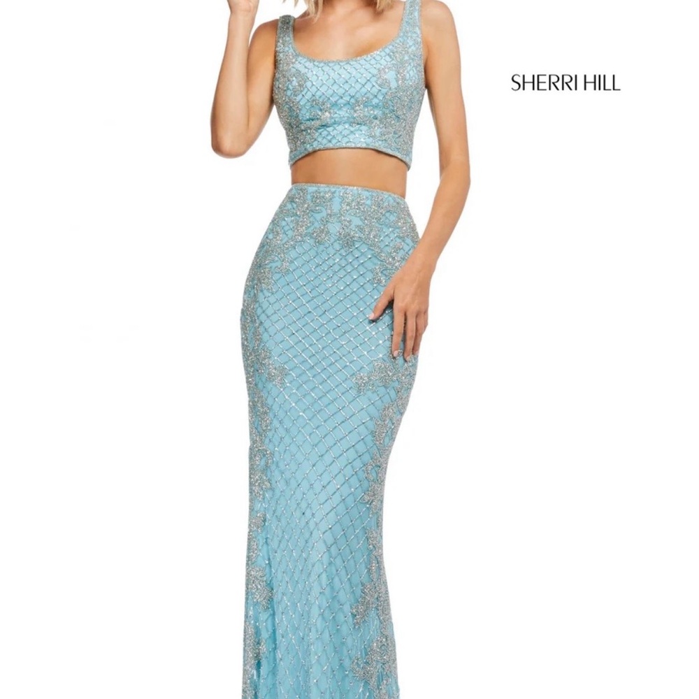 Sherri Hill Blue and Silver Prom Dress